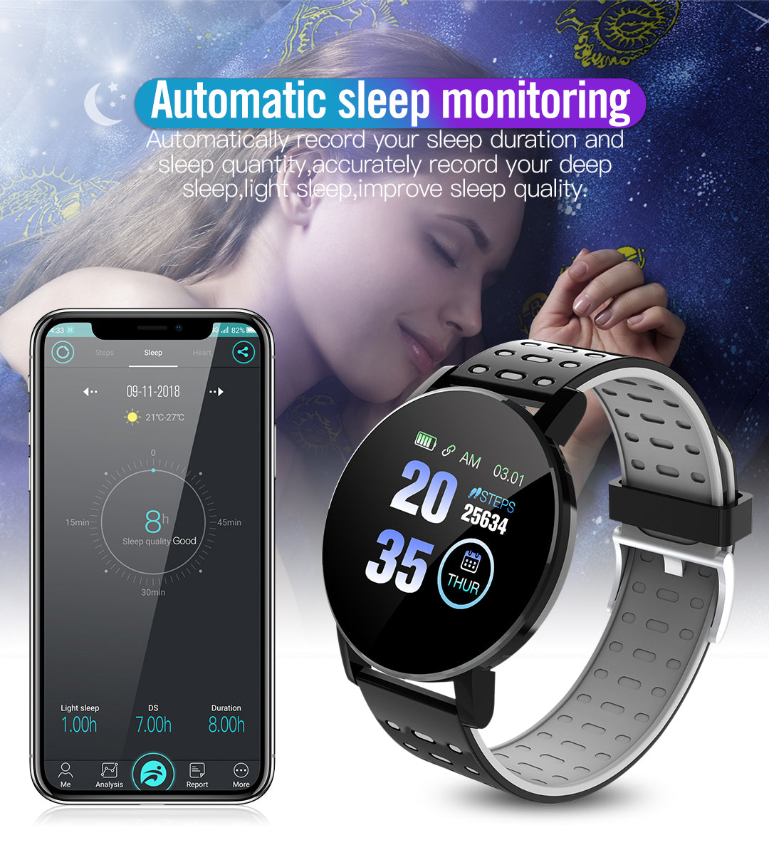 119Plus Smart Watch Men Women Smart Bracelet LED Smartwatch Waterproof Touch Screen Bracelet Sport Smartband Fitness Tracker