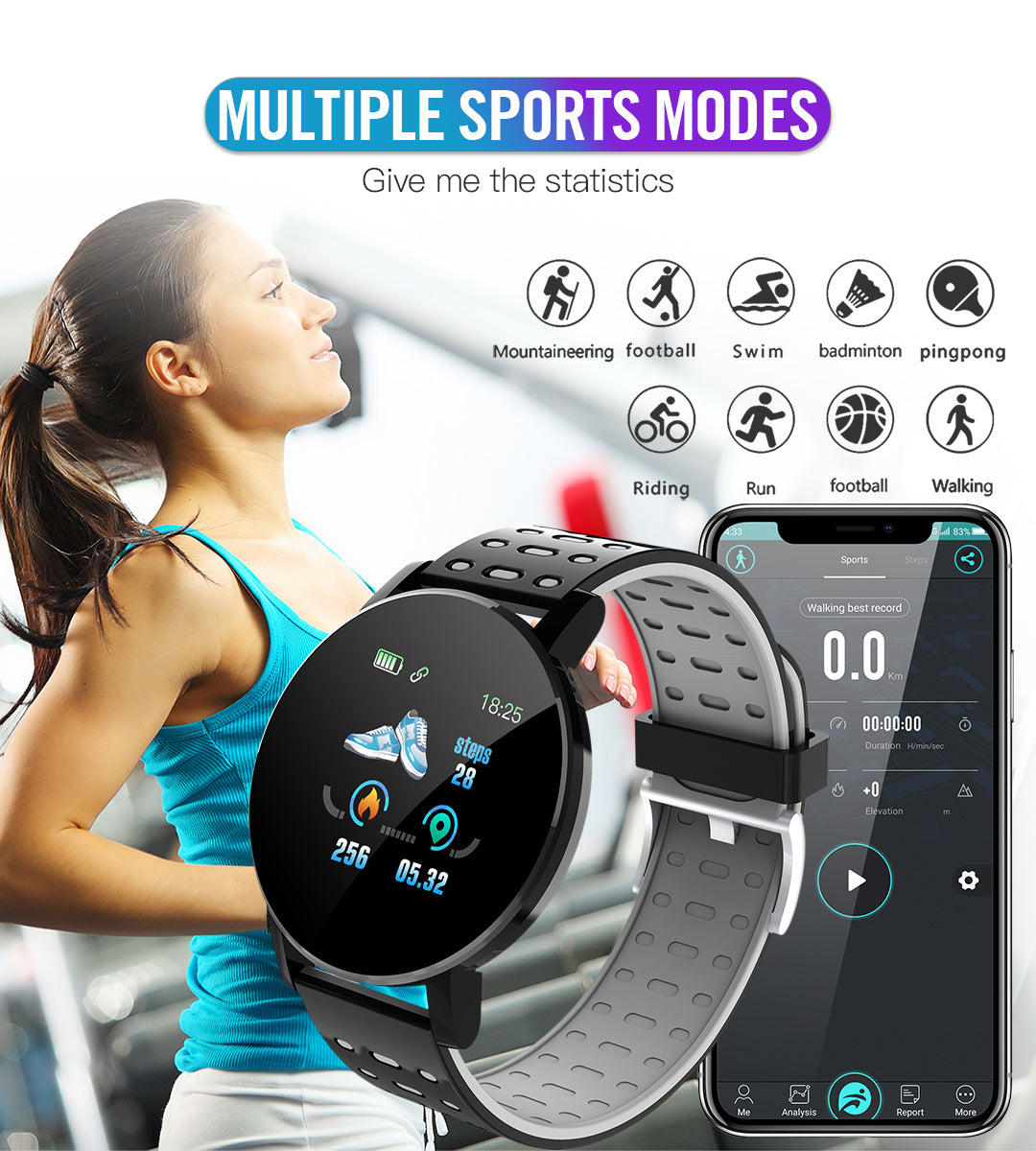 119Plus Smart Watch Men Women Smart Bracelet LED Smartwatch Waterproof Touch Screen Bracelet Sport Smartband Fitness Tracker