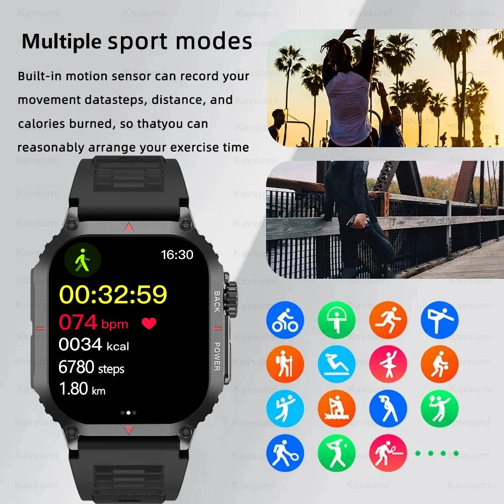 2024 Outdoor Smart Watch Men 1.95" Screen IP68 Waterproof Watch Bluetooth Call Smartwatch GPS Motion Trajectory For Android IOS