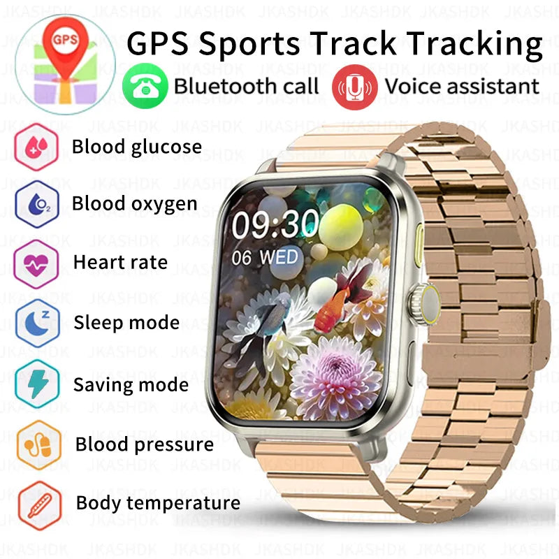 2024 Blood Sugar GPS Tracking Smart Watch Men Bluetooth Call Blood Oxygen Heart Rate Blood Pressure Health Waterproof Smartwatch