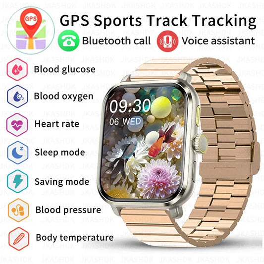 2024 Blood Sugar GPS Tracking Smart Watch Men Bluetooth Call Blood Oxygen Heart Rate Blood Pressure Health Waterproof Smartwatch