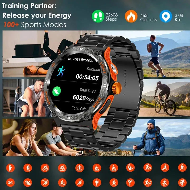 2024﻿ New For Xiaomi Military grade Outdoors Smart Watch Men LED Light Compass 3ATM Waterproof Bluetooth Call Fitness Smartwatch