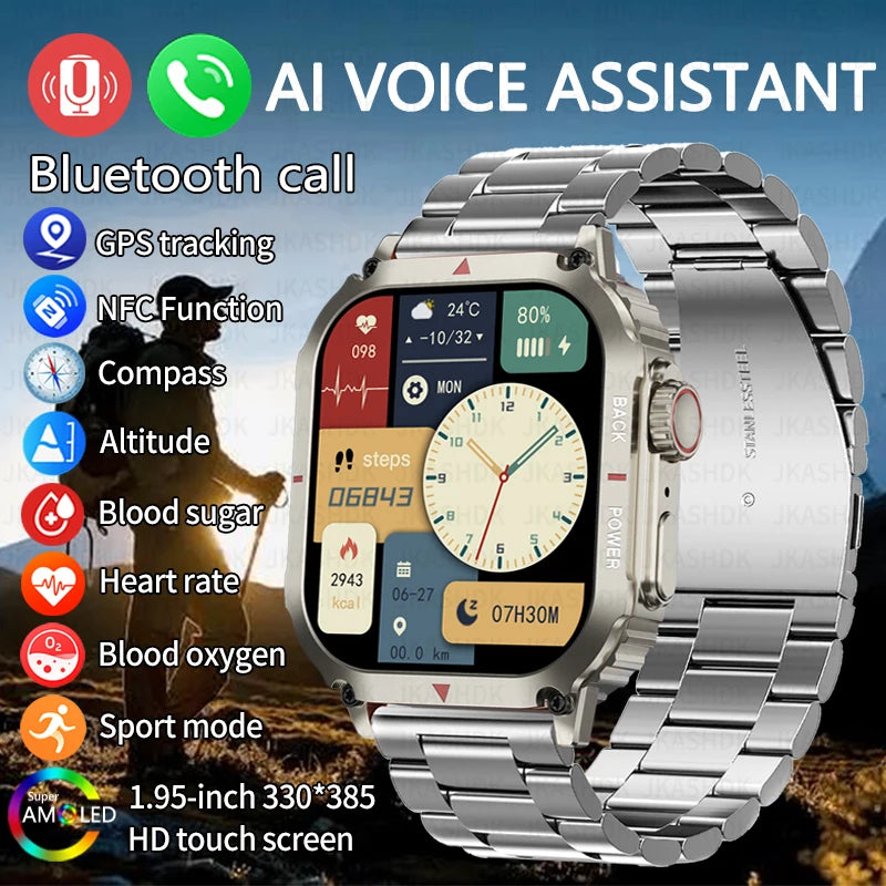 2024 New GPS Tracking Rugged Military Smart Watch Men Sports Ftiness Watches 1.95'' AI Voice NFC Bluetooth Call Smartwatch Man