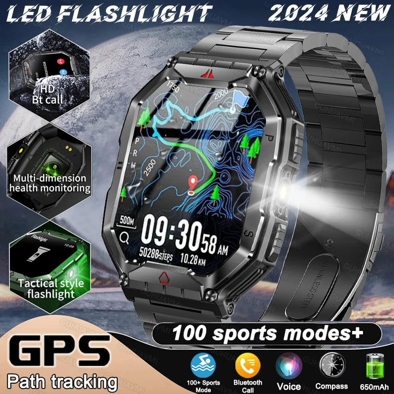 2024 NEW Flashlight Outdoor Sports Smart Watch Men 2.1 " 650mAh Compass Smartwatch BT Call GPS Trajectory watches For Xiaomi iOS