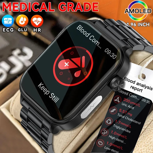 2024 New Blood Analysis ECG+PPG Non-Invasive Blood Glucose Smartwatch Men HD Bluetooth Call Heart Rate Blood Pressure SmartWatch