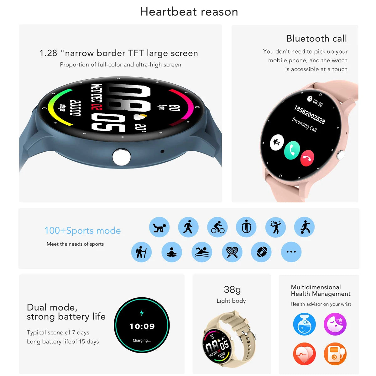 Smart watch 2024 New for Man and woman Sport Modes Bluetooth Call AI Voice assistant calculator Health Monitor Smartwatch Mujer