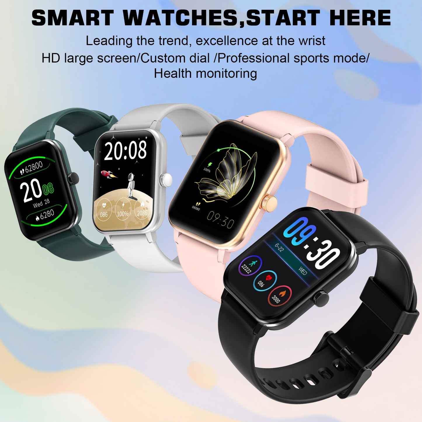 Smart Watch Men Women Sport Watches 1.69" Full Screen Smartwatch Heart Rate IP68 Waterproof Watch for Android IOS