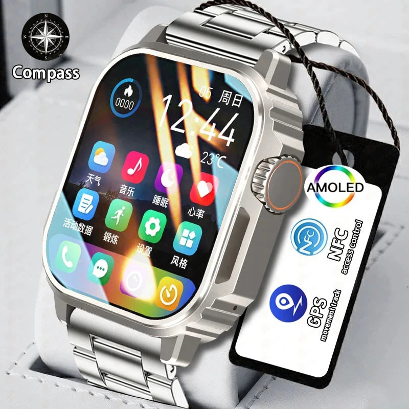 NFC GPS Sports Track Military Outdoor Smart Watch Men Women AMOLED Screen Compass Siri Voice Bluetooth Call Smartwatch 2024 NEW