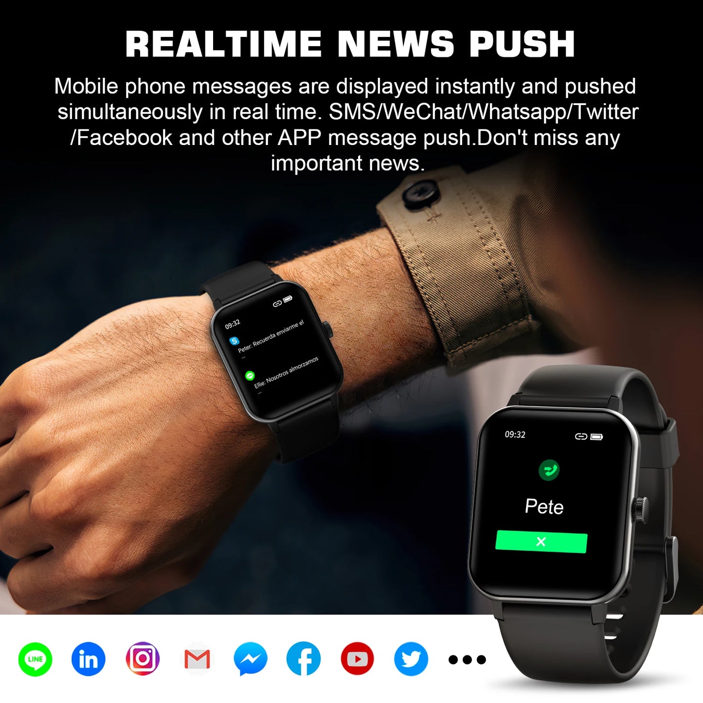 Smart Watch Men Women Sport Watches 1.69" Full Screen Smartwatch Heart Rate IP68 Waterproof Watch for Android IOS