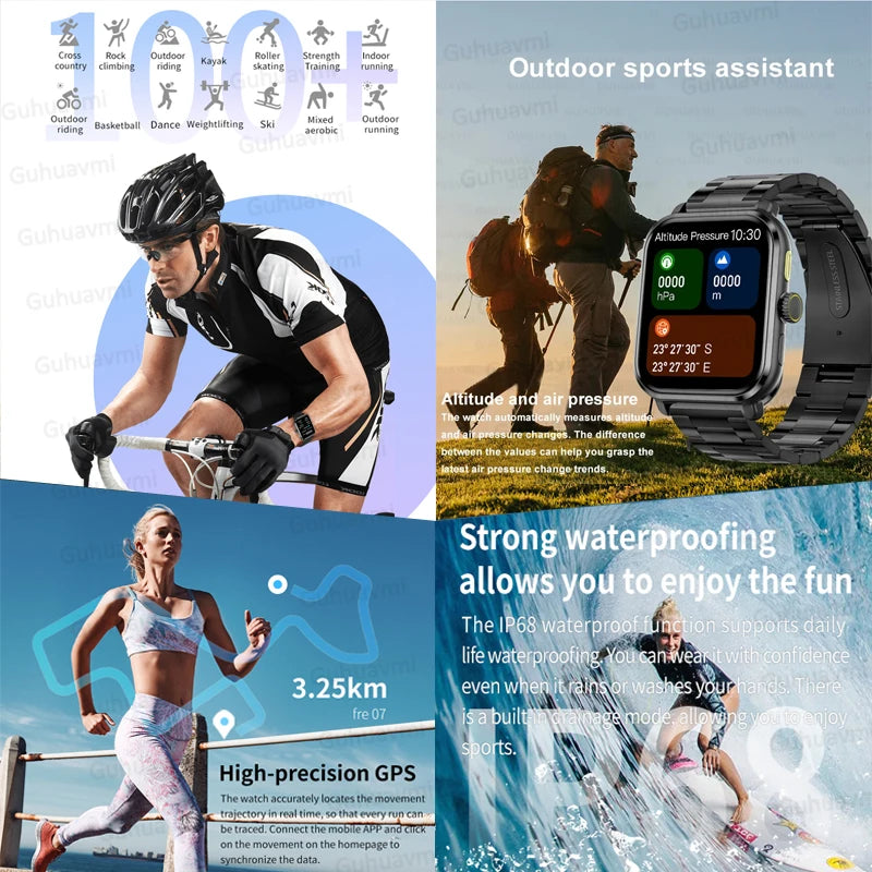 For IOS Smart Watch Men Women GPS Tracker AMOLED 360*360 HD Screen Blood Glucose Sports SmartWatch 2024 New Bluetooth Call Watch