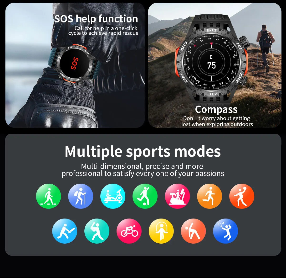 reloj inteligente smartwatch for Men 2024 NEW compatible with android & IOS Flashlight Bluetooth call Compass Sports Modes Watch