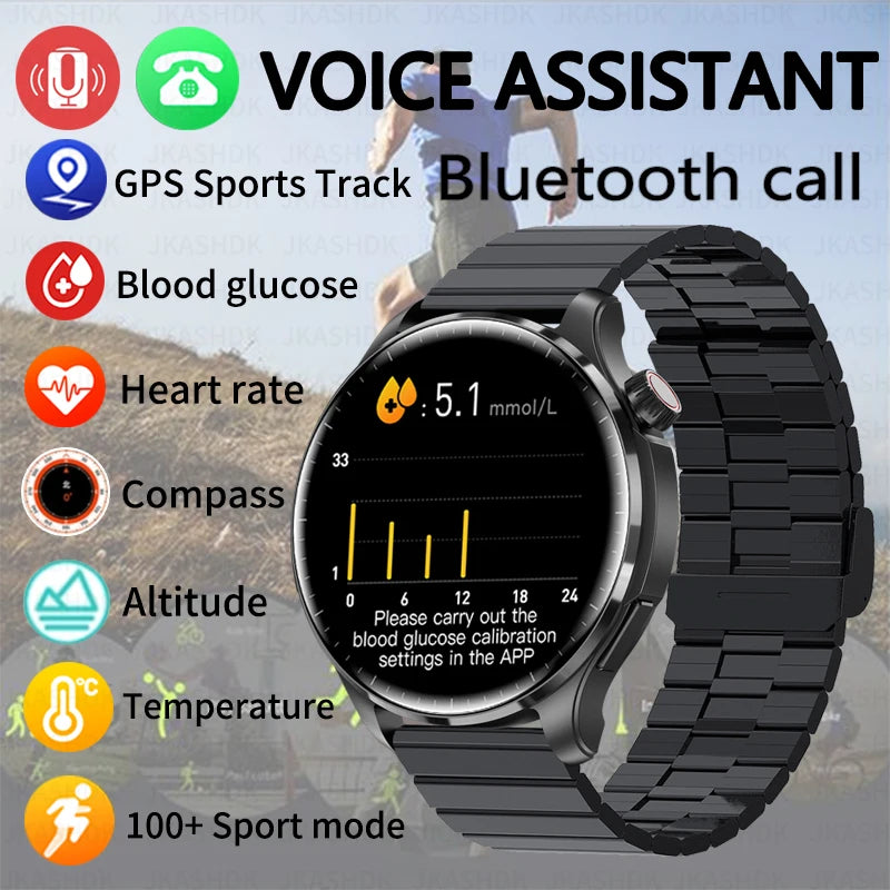 2024 New GPS Track Smart Watch Men Blood Glucose 360*360 HD Screen Heart Rate Bluetooth Call NFC IP68 Waterproof Smartwatch