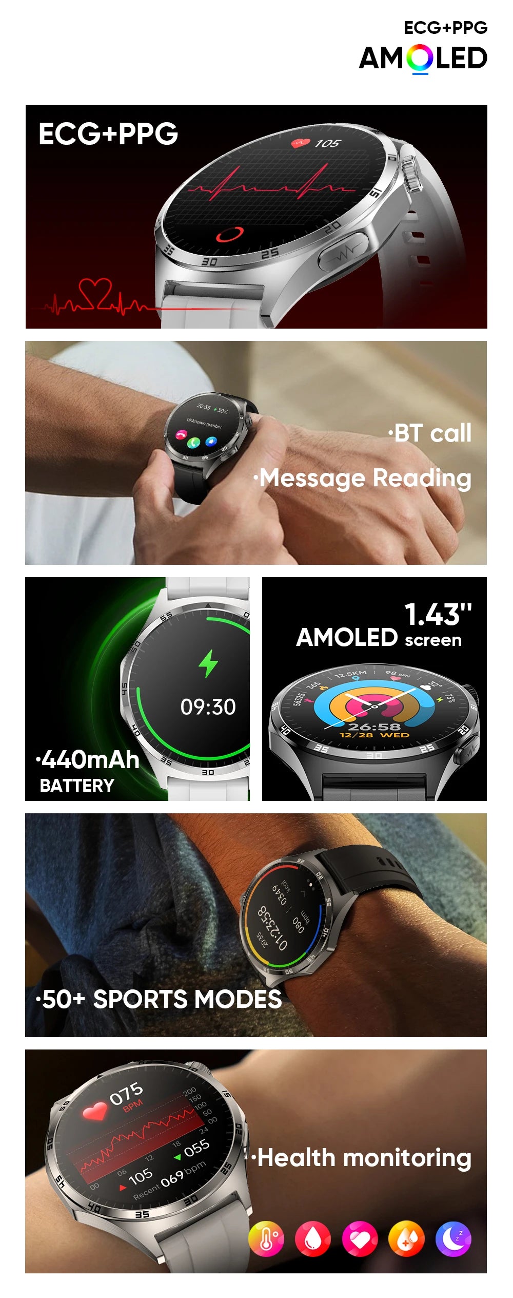 MT300 Smart Watch AMOLED Wireless Charger 1.43 Inch NFC Wireless Charging Tracker 466*466 Men Smartwatch Bluetooth Call 2024