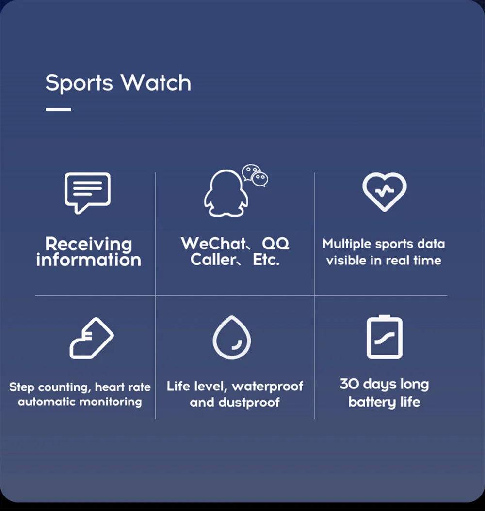 Smart Watch for apple Android Men Women Bluetooth Fitness Tracker Sport wristwatch Heart Rate Blood Pressure Kids Smartwatch