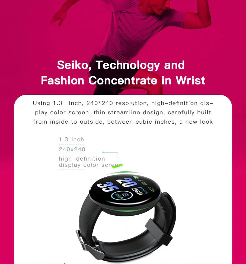 D18 119 Plus Smartwatch For Bluetooth Smart Watch Men Blood Pressure Women Smart Band Sports Tracker Smartband For IOS Android