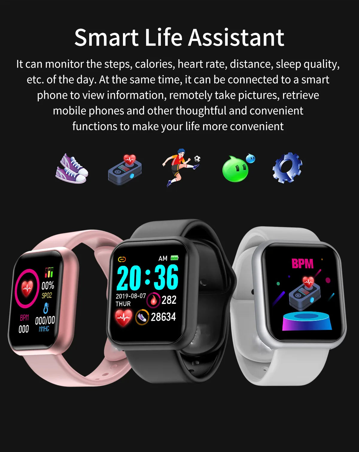 2022 Y68 Smart Watch Men Women Smartwatch Heart Rate Monitor Sports Fitness Bracelet For Xiaomi Redmi Android iPhone Apple Watch