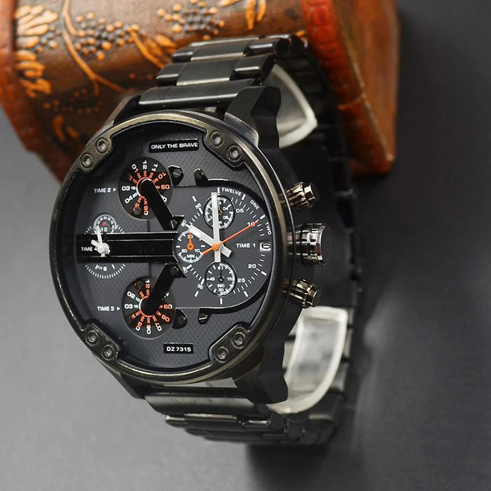 Men's Sport Watch with Large Dial Stainless Steel Analogue Quartz Watch Fashionable Luxury Casual and Business Watch for Men