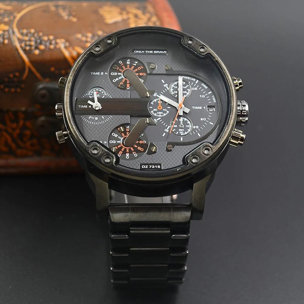 Men's Sport Watch with Large Dial Stainless Steel Analogue Quartz Watch Fashionable Luxury Casual and Business Watch for Men