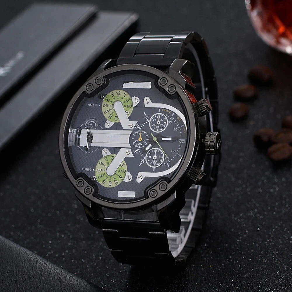 Men's Sport Watch with Large Dial Stainless Steel Analogue Quartz Watch Fashionable Luxury Casual and Business Watch for Men