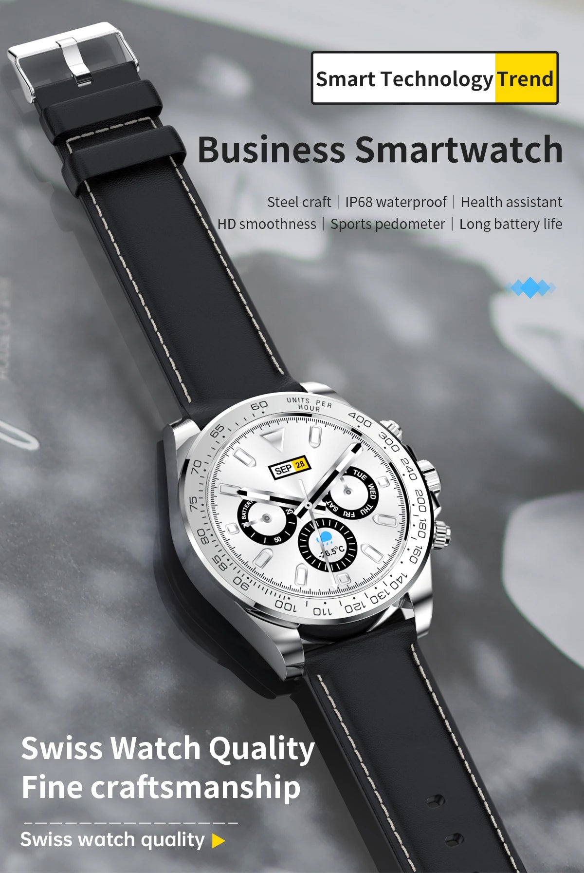 2024 Stainless Steel Smart Watch Waterproof Heartrate Detection Sports Business Full Touch Screen Smartwatch Men For Android IOS