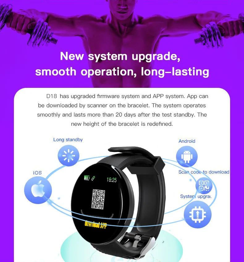 D18 119 Plus Smartwatch For Bluetooth Smart Watch Men Blood Pressure Women Smart Band Sports Tracker Smartband For IOS Android