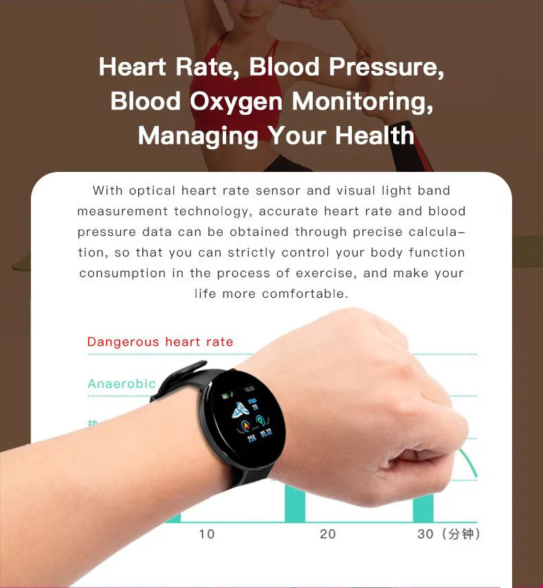 D18 119 Plus Smartwatch For Bluetooth Smart Watch Men Blood Pressure Women Smart Band Sports Tracker Smartband For IOS Android