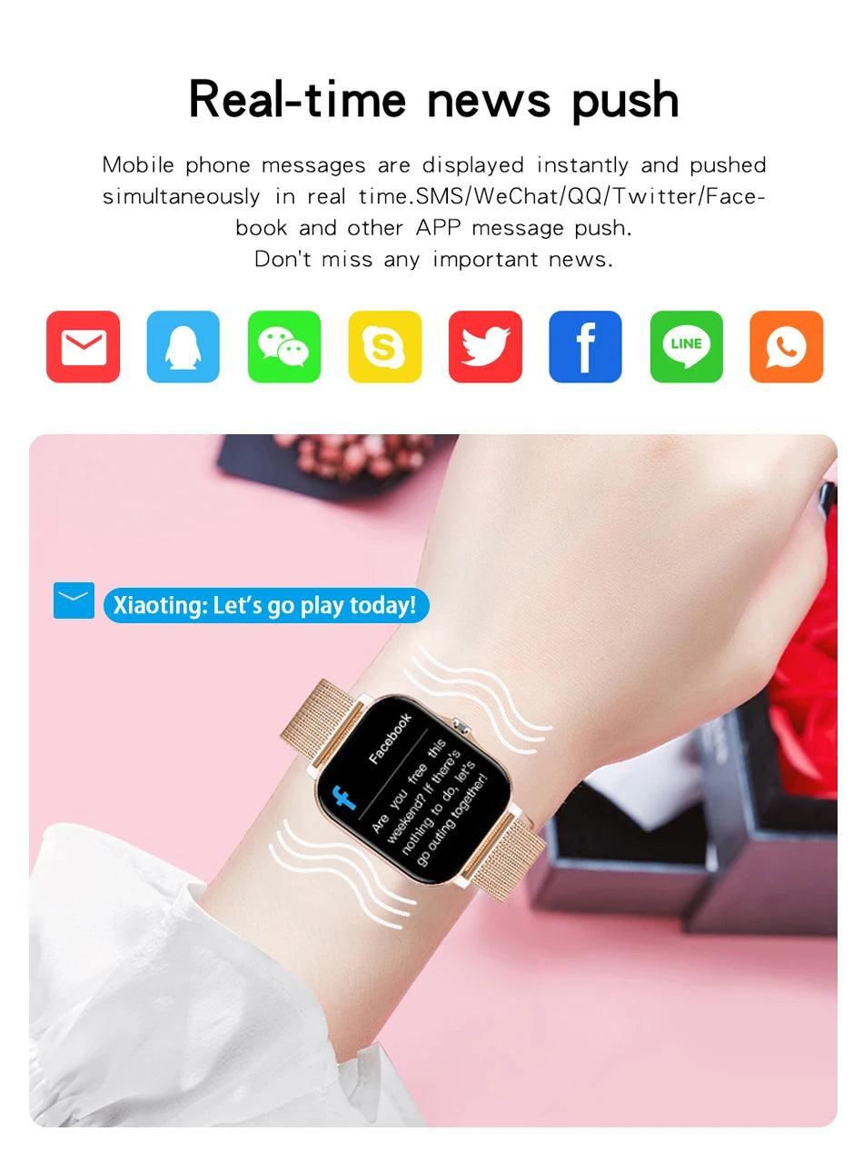 2024 Women Smart Watch Men Full Touch Screen Heart Rate Fitness Tracker Ladies Watch Bluetooth Call Smart Clock for Android IOS