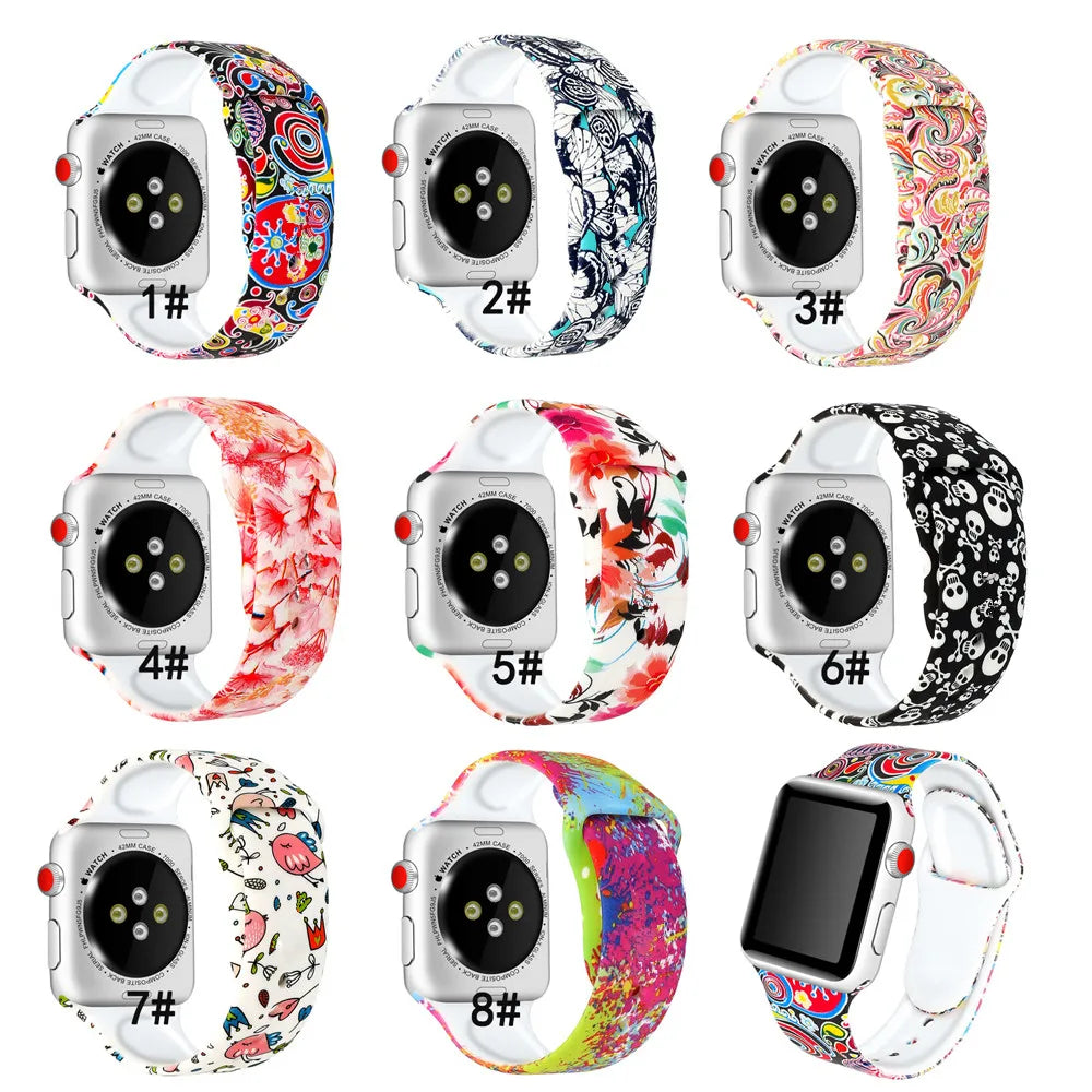 Printed Strap For Apple Watch 9 41mm 45mm Ultra 2 49mm Silicone Band For iWatch SE 8 7 6 38mm 42mm 40mm 44mm Wristband Bracelet