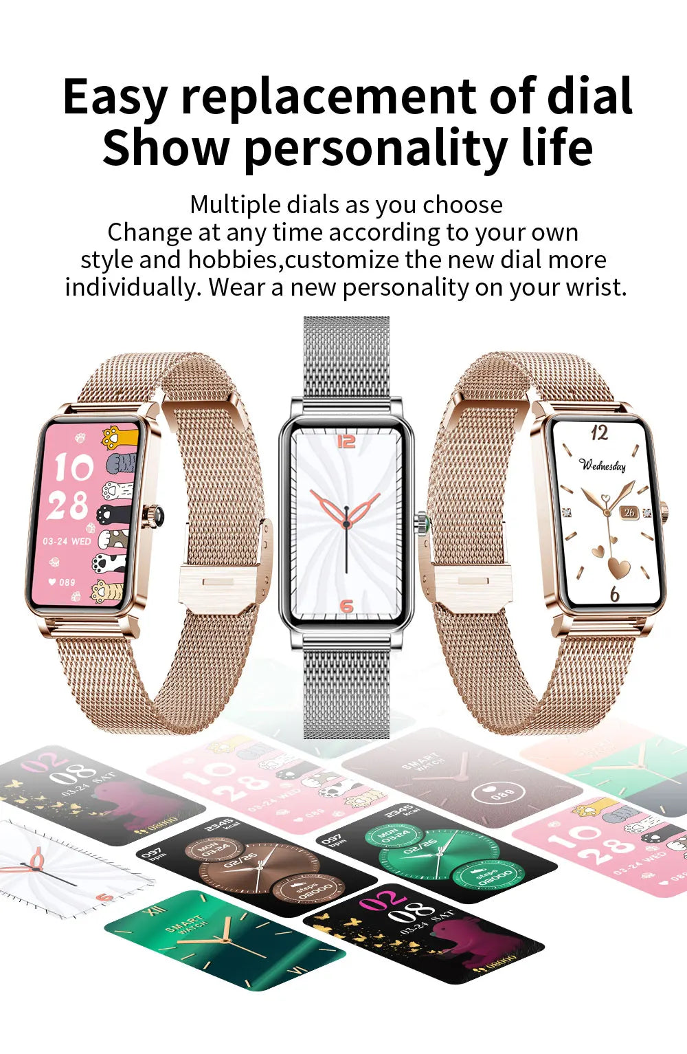 2024 Women Smart Watch Heart Rate Blood Pressure Blood Oxygen Girl Sports Fitness Wristband Multi-sports Mode Metal Watch Clock