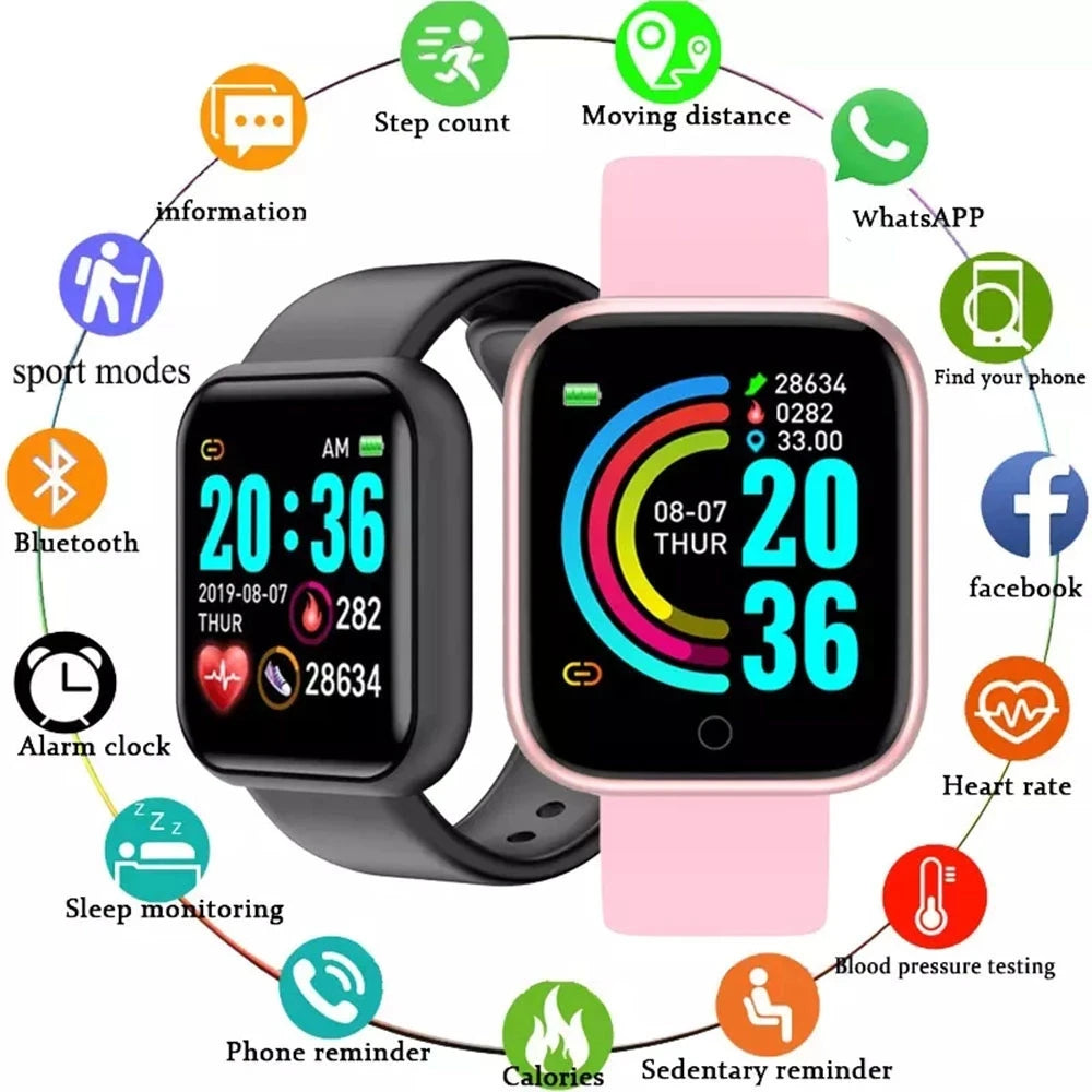 D20 Smart Watch Men Women Bluetooth Sport Fitness Tracker Waterproof Heart Rate Y68 Smartband Fashion Smartwatch for Android IOS