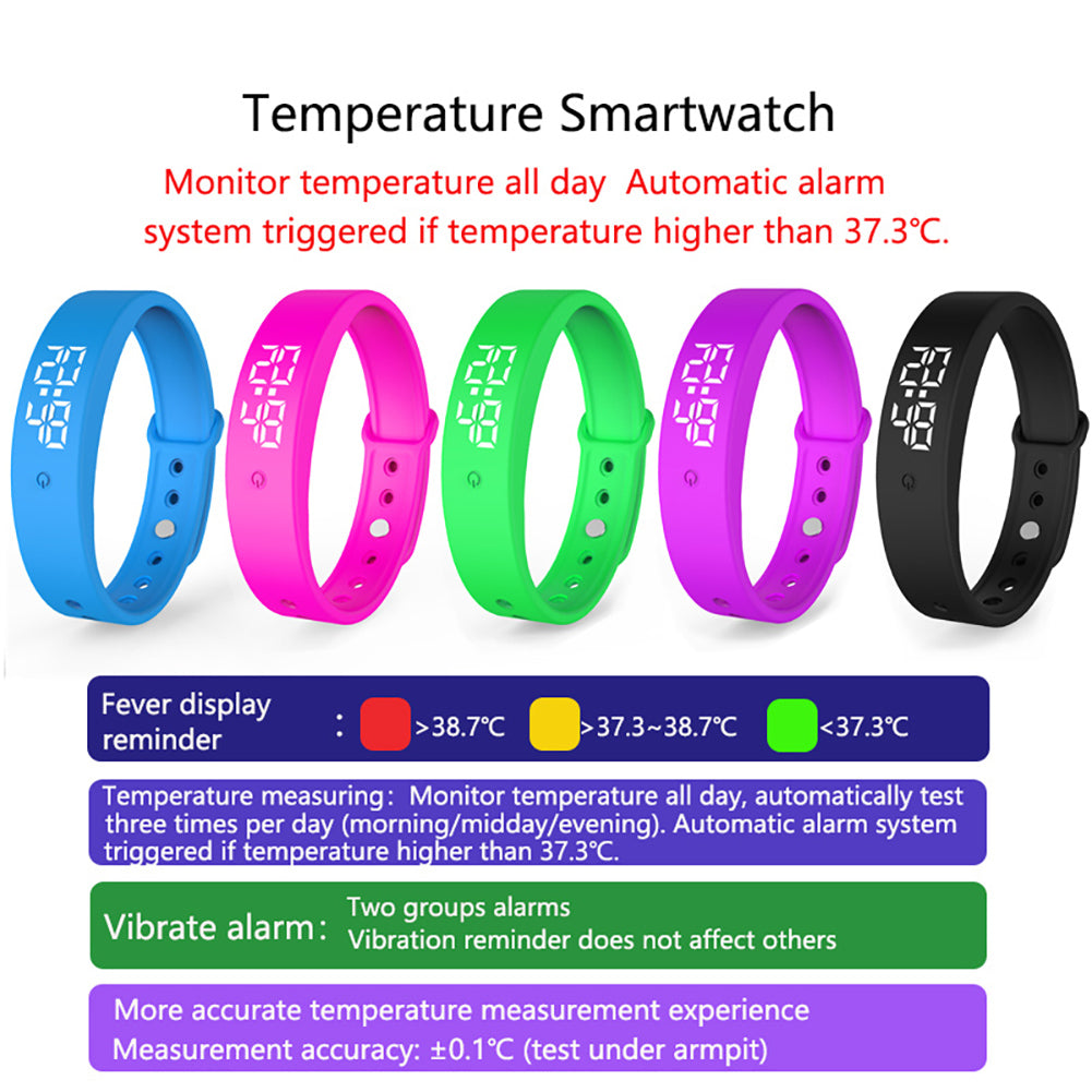 V9 LED Digital Smart Bracelet With Body Temperature Monitor Smart Band Vibration Alarm Reminder Waterproof Smart Clock Smartband