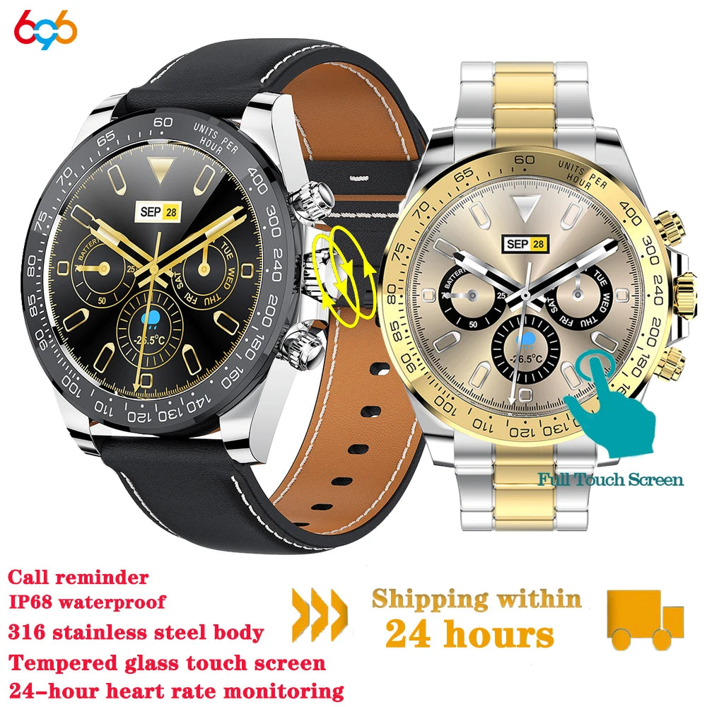 2024 Stainless Steel Smart Watch Waterproof Heartrate Detection Sports Business Full Touch Screen Smartwatch Men For Android IOS