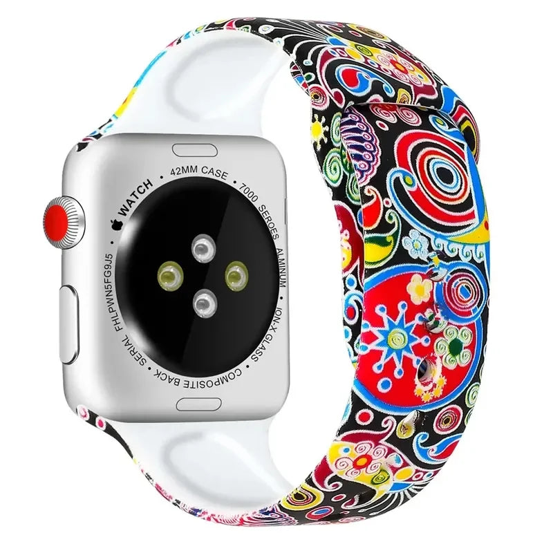 Printed Strap For Apple Watch 9 41mm 45mm Ultra 2 49mm Silicone Band For iWatch SE 8 7 6 38mm 42mm 40mm 44mm Wristband Bracelet