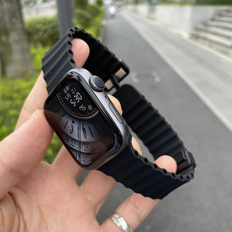 Ocean Strap for Apple Watch 9 8 7 Ultra Band 49mm 45mm 44mm 41mm 42mm 40mm Silicone Magnetic Sport Bracelet iWatch Series 6 se 5