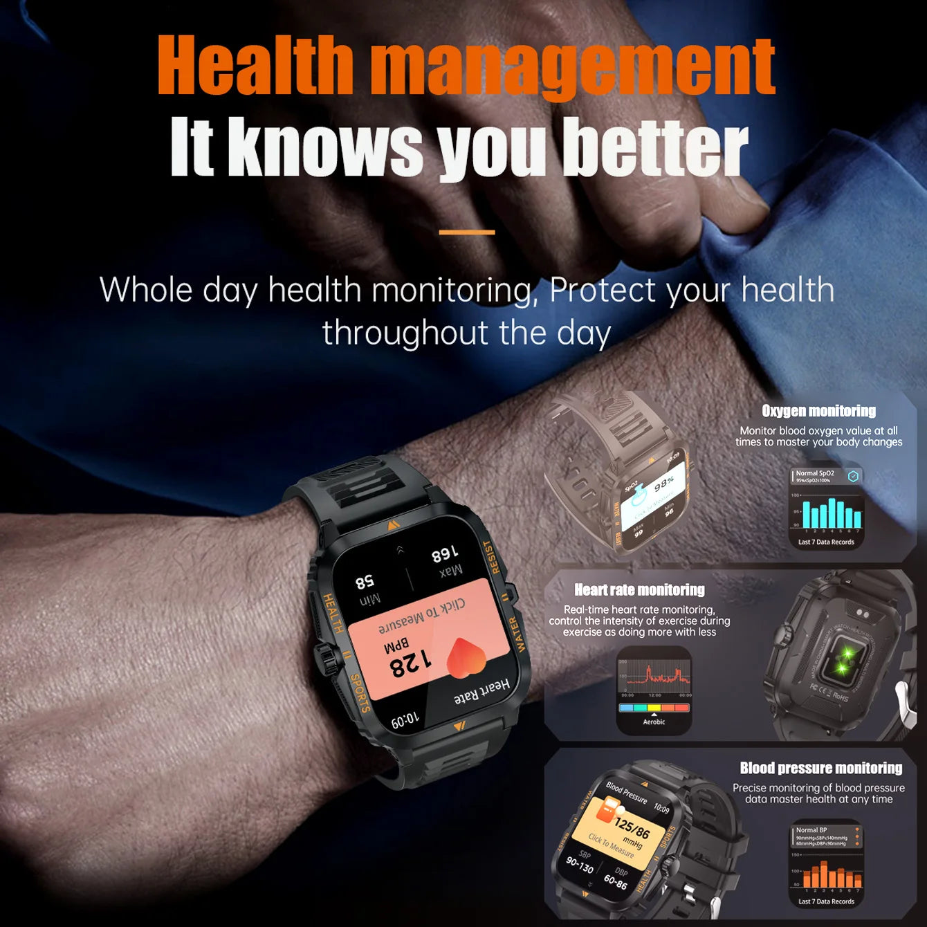 2024 Outdoor Smart Watch For Man Consumer Electronics Blood Pressure Measurement Ultra Resistant Military Smartwatch