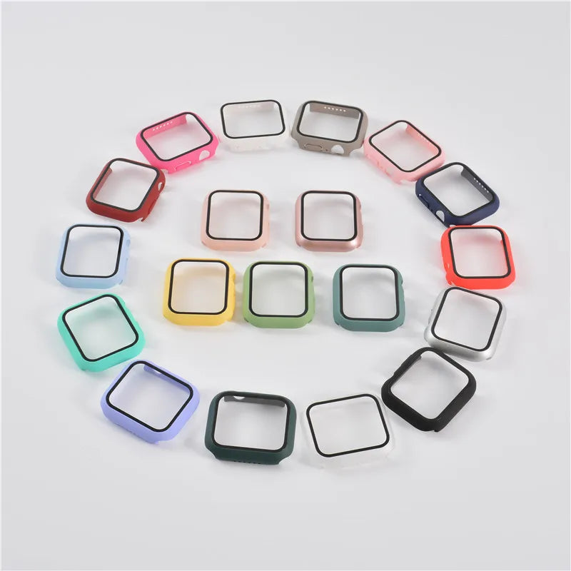 Glass+Cover For Apple Watch case 8 7 6 SE 5 3 iWatch Accessorie Screen Protector Apple watch serie 45mm 41mm 44mm 40mm 42mm 38mm