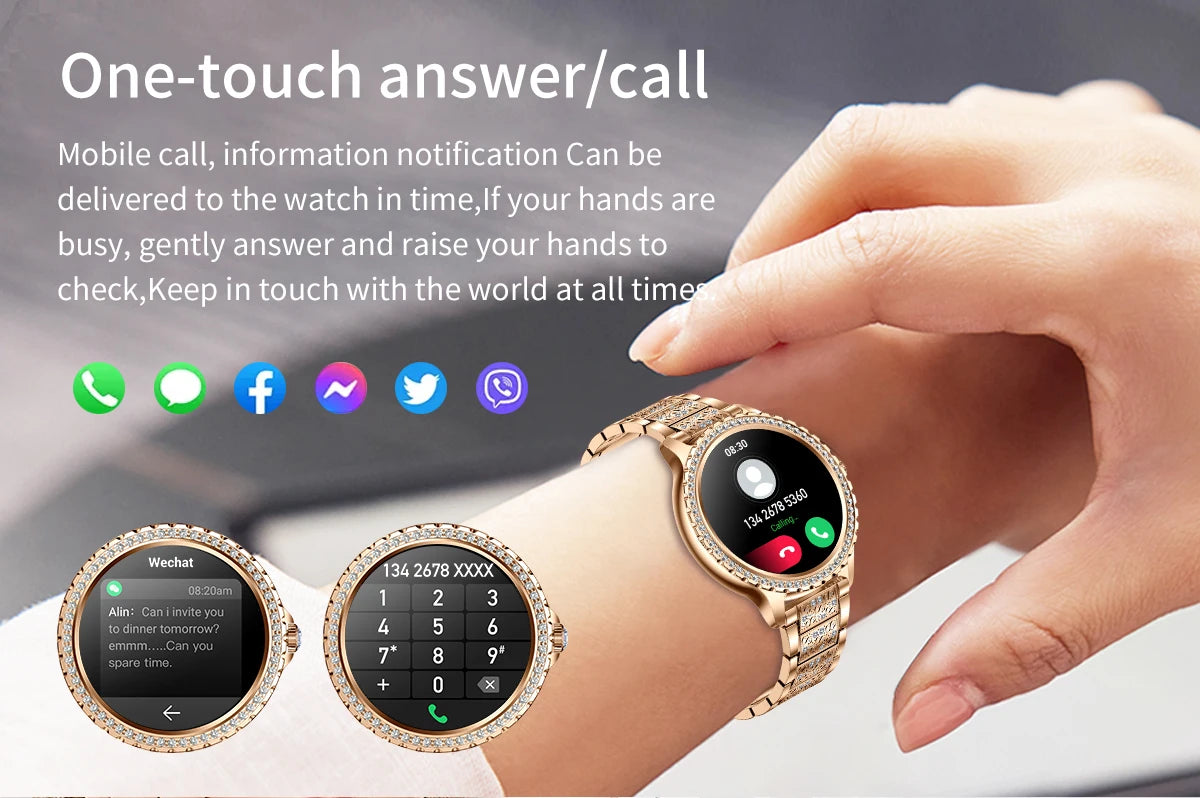 2024 New Gold Luxury Smart Watch Women 1.32Inch HD Screen Sports Custom Dial Heart Rate Voice Call Smart watch For Gift Ladies