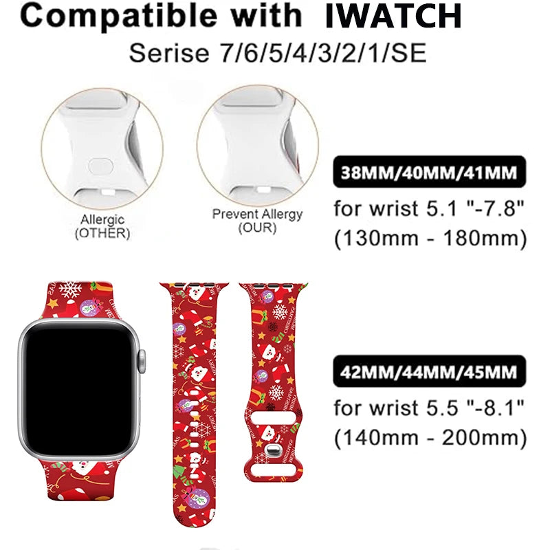 Soft Silicone Strap for Apple Watch band 40mm 41mm 44mm 42 45mm 49mm Christmas bracelet for iWatch Series 9 SE 8 7 6 5 4 Ultra 2