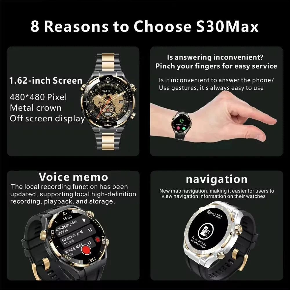 S30 Max Smart Watch 4GB ROM Photo Album Gesture Control NFC Compass Heart Rate for Android Watches Ultimate Smartwatch Men 2024