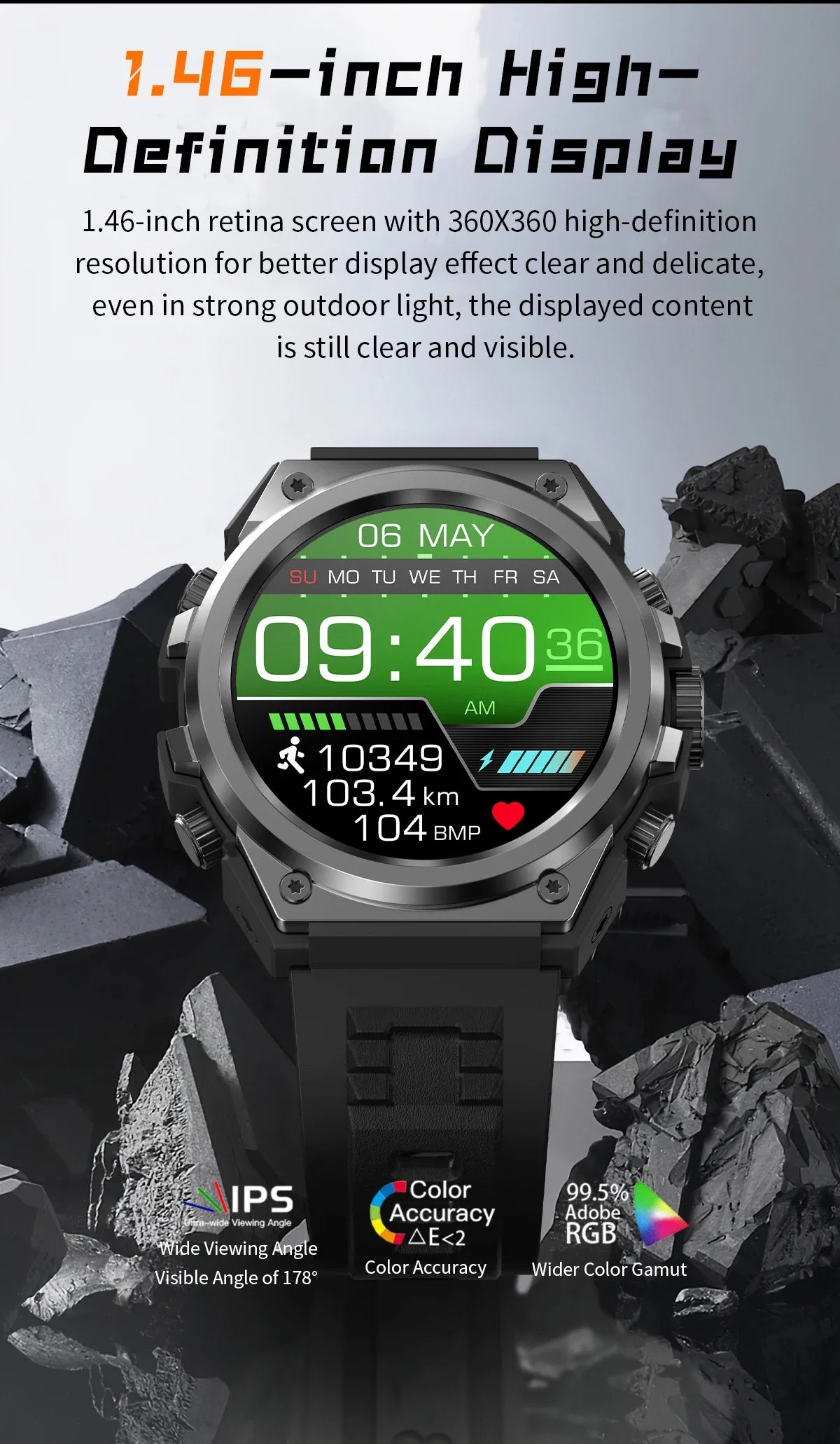 New 1.46" 360*360 HD Display 2024 Smart Watch Men Sport Bluetooth Call IP68 Waterproof Blood Pressure Fitness Tracker Smartwatch