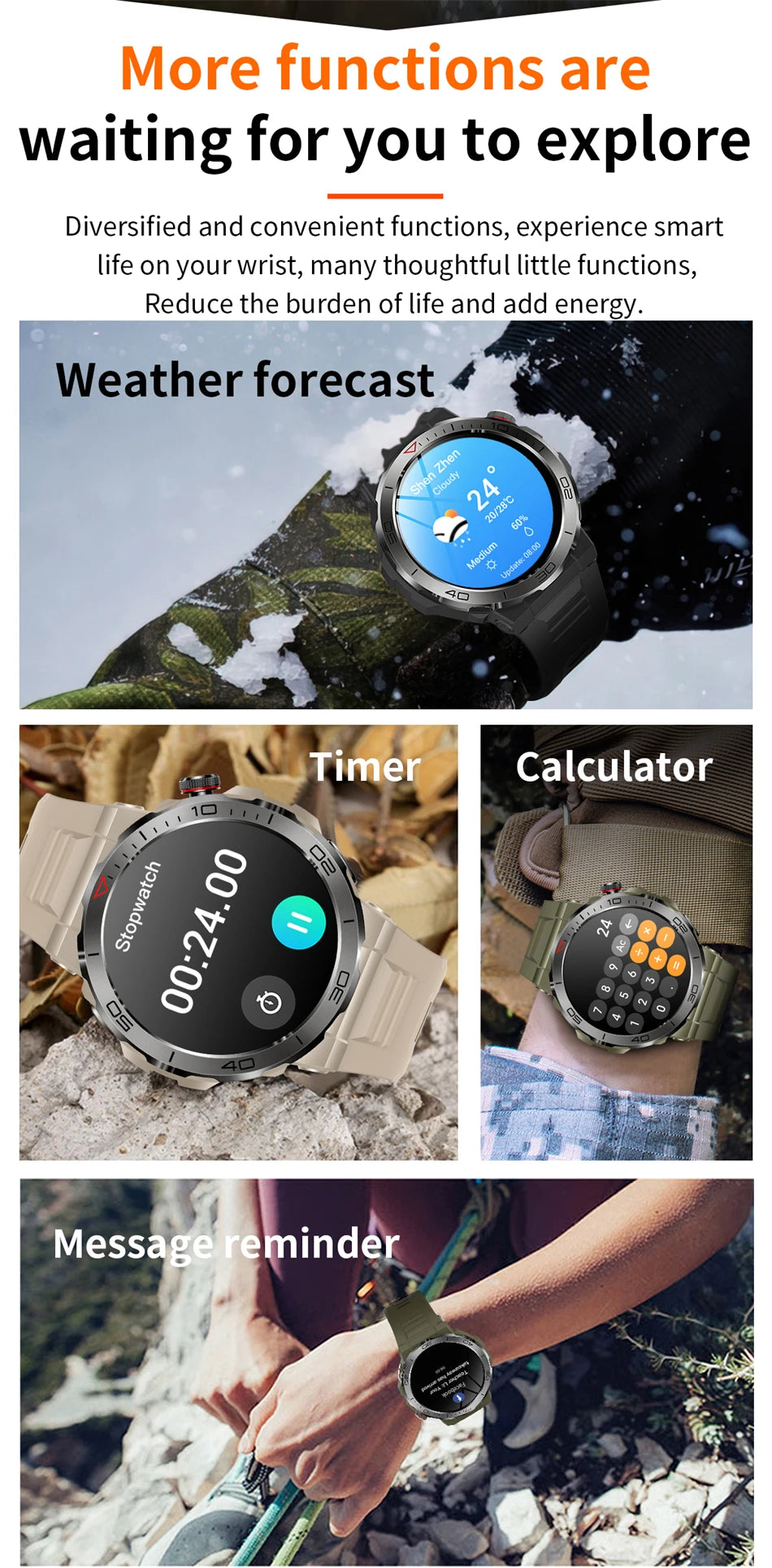 2024 Outdoor Compass Smartwatch Men 1.43inch AMOLED Sports Fitness Watch Bluetooth Call Waterproof Smart Watch For Huawei Xiaomi