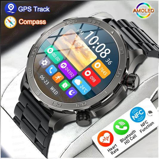 2024 NFC Smart Watch Man 360*360 Screen GPS Movement Track Sport Watches Women Wireless Charging Bluetooth Call NFC Smartwatch