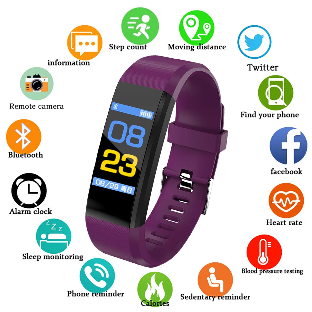 New Smart watch 2024 Men Sport Fitness Tracker Watches Women Blood Pressure Heart Rate Monitor Smart Band Wristband 115 Plus