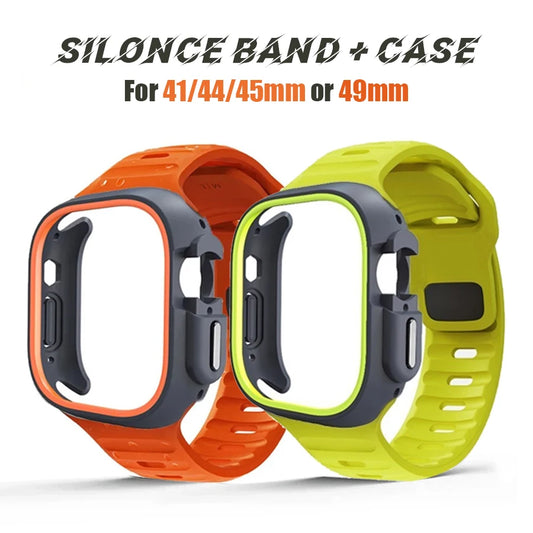 TPU Case and Silicone Strap Sport Band compatible for Apple Watch ultra 2 49mm  iwatch series 9 8 7 6 SE 5 4 45mm 44mm 40mm 41mm