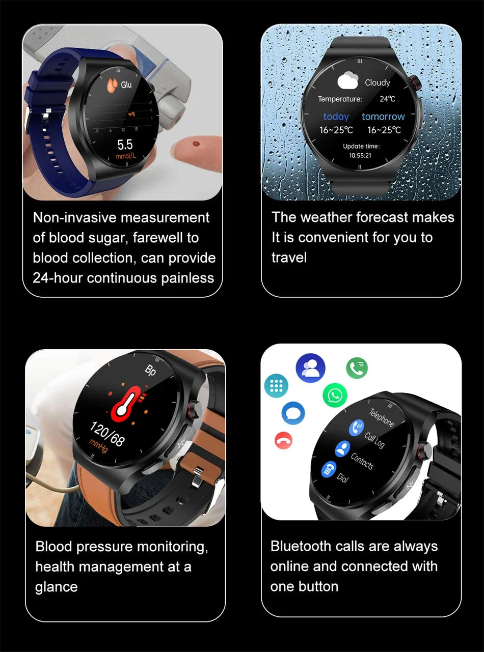 2024 New Uric Acid Smart Watch Men ECG+PPG+HRV Bluetooth Call Blood Sugar Blood Pressure Blood Lipid Health Tracker SmartWatch