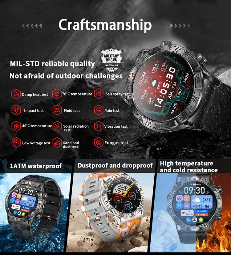 2024 KC80 Smartwatch Flashlight Compass Sport Waterproof Smart watch Bluetooth Call Smart Watch 650mAh Battery  watches for men