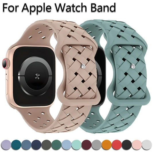 Silicone Strap for Apple Watch Band Ultra 2 49mm 44mm 40mm 41mm 42mm Sport Breathable Bracelet For IWatch Series 9 8 7 6 SE 5 3