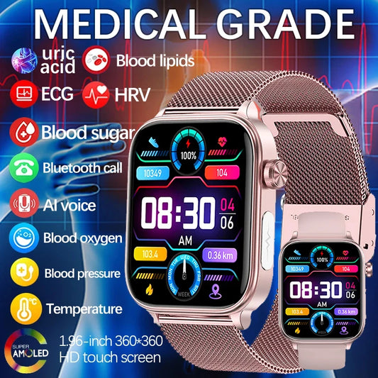 2024 New Blood Glucose Monitor Health Smart Watch Men ECG+PPG Blood Oxygen Measurement IP68 Waterproof Sport Ladies smartwatch