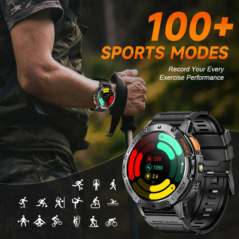 LIGE Outdoor Smartwatch For Men Bluetooth Call 530mAh Battery Flashlight AMOLED Watch Screen Sports Waterproof Smart Watch 2024