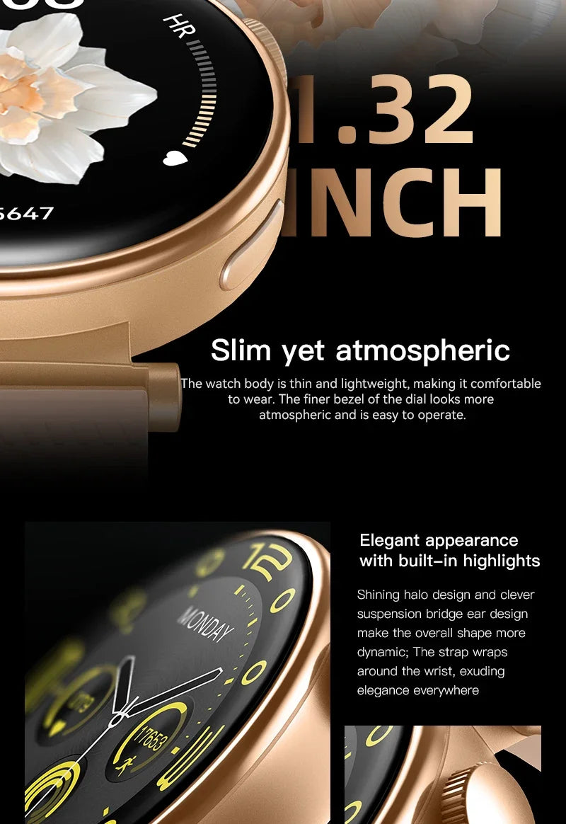 EFFEOKKI 2024 Fashion Lady Smart Watch Pressure Women with 2 Strap Amoled Female Health BT Call Waterproof Smartwatch